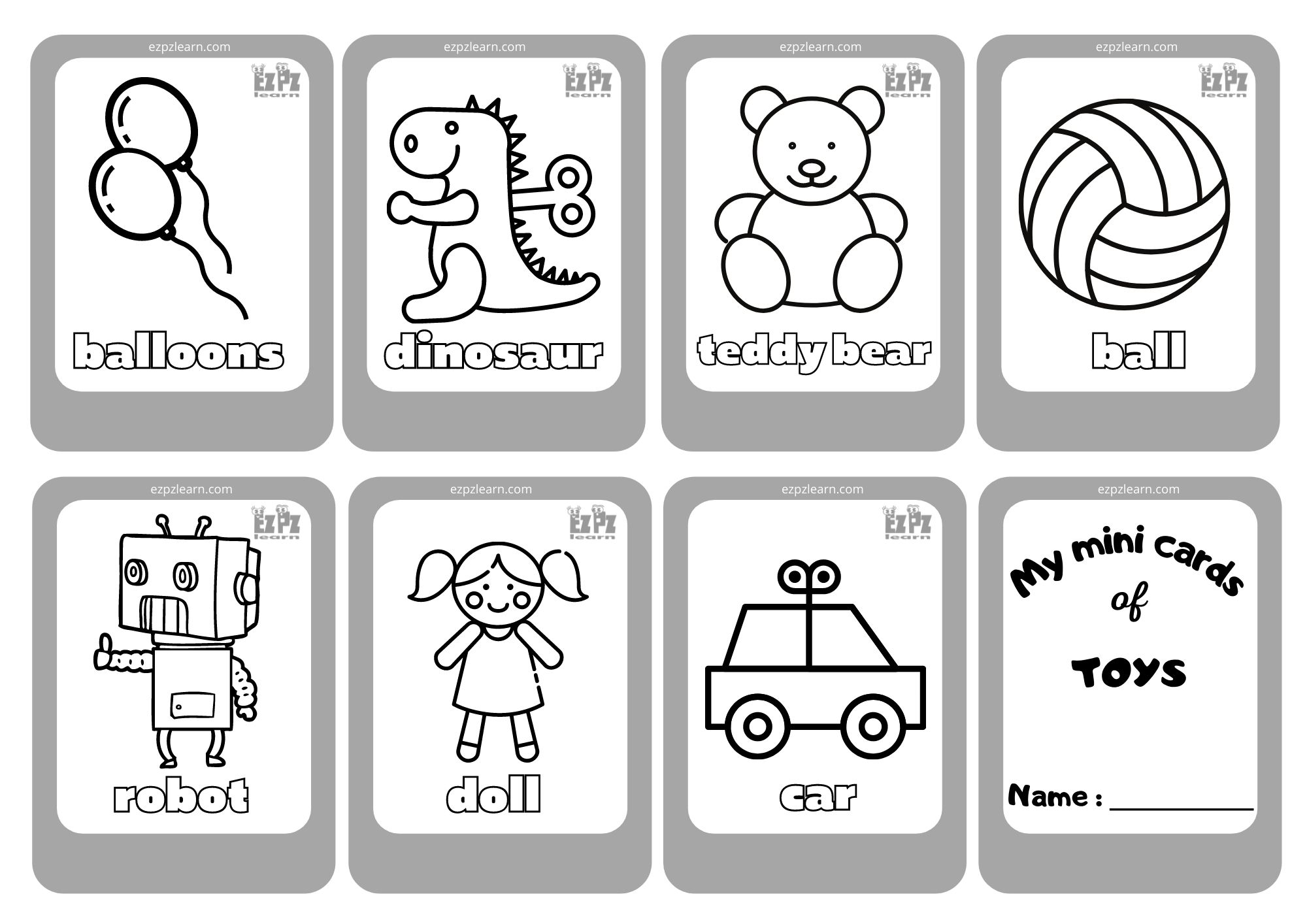 Toys Mini Cards Coloring
